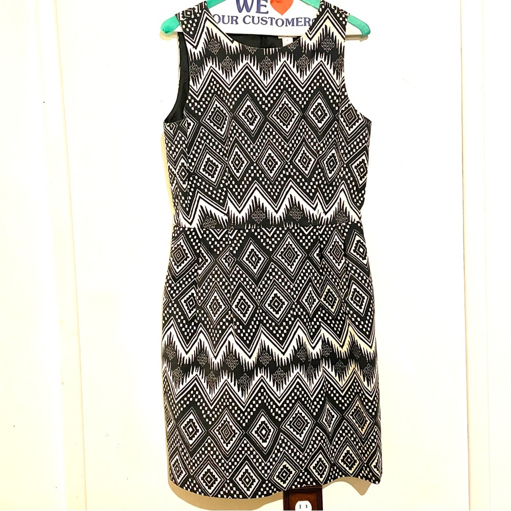 J. Crew Navy and Cream Geometric Pattern Dress